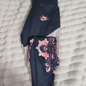 Nike Navy Leggings with Pink Floral Accents